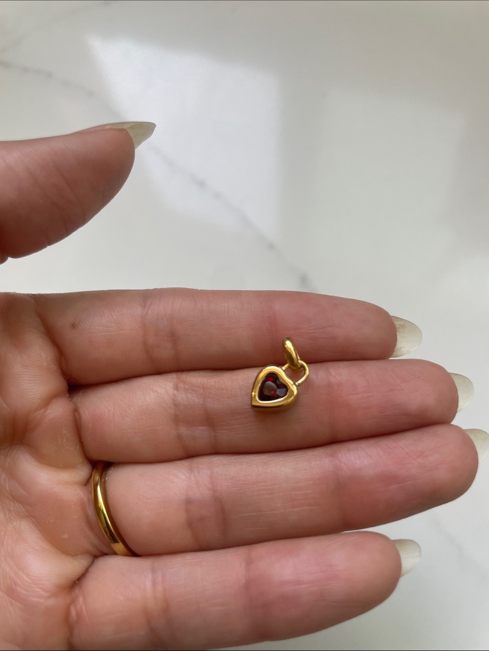 18kGold Plated Heart Garnet Pendant Charm - January Birth Stone